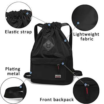 Karani Drawstring Backpack for Women, Gym Bag for Men Waterproof Nylon, Large Sports Bag with Adjustable Shoulder Strap