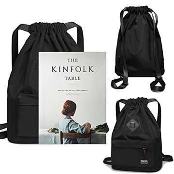 Karani Drawstring Backpack for Women, Gym Bag for Men Waterproof Nylon, Large Sports Bag with Adjustable Shoulder Strap