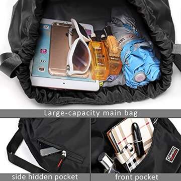 Karani Drawstring Backpack for Women, Gym Bag for Men Waterproof Nylon, Large Sports Bag with Adjustable Shoulder Strap