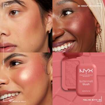 NYX PROFESSIONAL MAKEUP Buttermelt Powder Blush, Fade and Transfer-Resistant Blush, Up to 12HR Make Up Wear, Vegan Formula - Feeling Butta