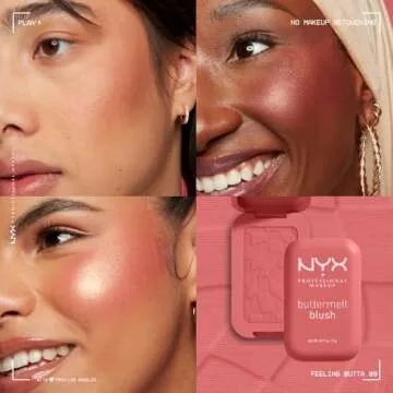 NYX PROFESSIONAL MAKEUP Buttermelt Powder Blush, Fade and Transfer-Resistant Blush, Up to 12HR Make Up Wear, Vegan Formula - Feeling Butta