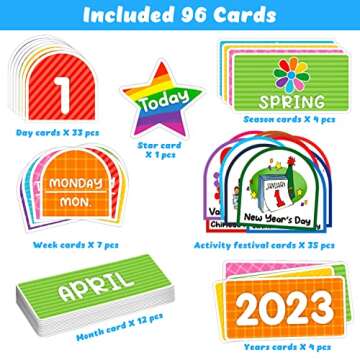 Topzh Calendar Pocket Chart for Classroom & Home with 96 Activity Cards -Educational and Learning Calender Skills for Kids (English)…