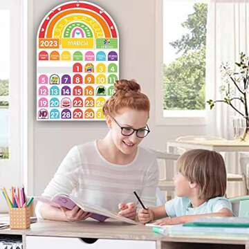 Topzh Calendar Pocket Chart for Classroom & Home with 96 Activity Cards -Educational and Learning Calender Skills for Kids (English)…