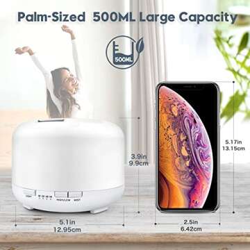 YIKUBEE Oil Diffuser, 500ml Essential Oil Diffuser, Humidifier with Remote Control, Aromatherapy Diffusers for Home, Diffusers for Essential Oils Large Room