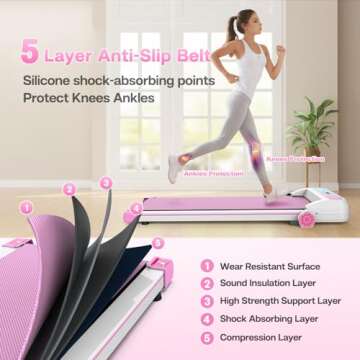 FYC Treadmill for Home with Incline, 2.5HP Low Noise Walking Jogging Running Machine with Remote Control, LED Display and Bluetooth, Under Desk Treadmill for Home Office, Pink