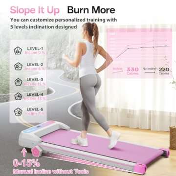 FYC Treadmill for Home with Incline, 2.5HP Low Noise Walking Jogging Running Machine with Remote Control, LED Display and Bluetooth, Under Desk Treadmill for Home Office, Pink