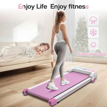 FYC Treadmill for Home with Incline, 2.5HP Low Noise Walking Jogging Running Machine with Remote Control, LED Display and Bluetooth, Under Desk Treadmill for Home Office, Pink