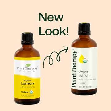 Plant Therapy Organic Lemon Essential Oil 100% Pure, USDA Certified Organic, Undiluted, Natural Aromatherapy, Therapeutic Grade 10 mL (1/3 oz)