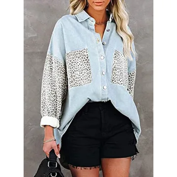Chic Oversized Leopard Denim Jacket for Women
