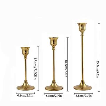 Vidisan Gold Candlestick Holders Taper Centerpiece, Set of 3 Gold Taper Candle Holders Set, for Vint...