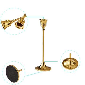 Vidisan Gold Candlestick Holders Taper Centerpiece, Set of 3 Gold Taper Candle Holders Set, for Vintage Modern Decorative Centerpiece for Table Mantel Wedding Housewarming Gift