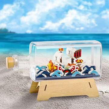 HI-REEKE Thousand Sunny Ship in a Bottle Micro Building Blocks Set, Anime Piece One Pirate Mini Bric...