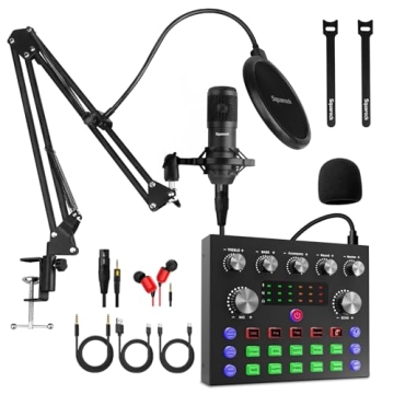 Podcast Equipment Bundle,Audio Interface with DJ Mixer and Voice Changer Studio Broadcast Microphone...