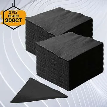 Elegant 2 Ply Black Cocktail Napkins - Pack of 200