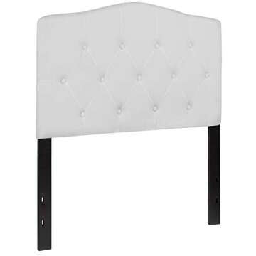EMMA + OLIVER Tufted Upholstered Twin Size Headboard in White Fabric