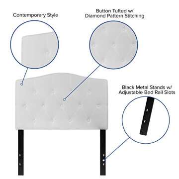 EMMA + OLIVER Tufted Upholstered Twin Size Headboard in White Fabric