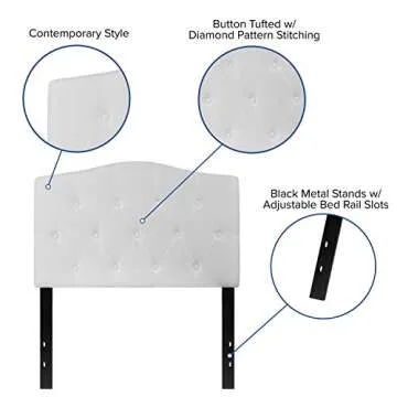 EMMA + OLIVER Tufted Upholstered Twin Size Headboard in White Fabric