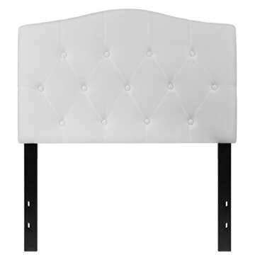 EMMA + OLIVER Tufted Upholstered Twin Size Headboard in White Fabric
