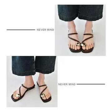 HDFDB Women's Leather Strappy Flat Metal Toe Ring Sandals Fashionable Square Open Toe Low Block Heel...