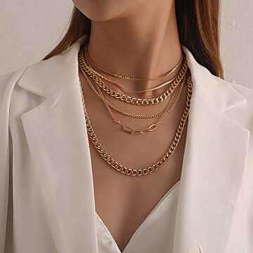CIBIRICH Punk Chain Chunky Necklaces for women Multilayer Collar Necklace Gold