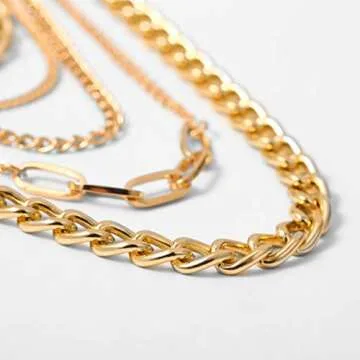 CIBIRICH Punk Chain Chunky Necklaces for women Multilayer Collar Necklace Gold
