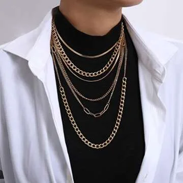 CIBIRICH Punk Chain Chunky Necklaces for women Multilayer Collar Necklace Gold