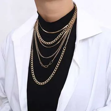 CIBIRICH Punk Chain Chunky Necklaces for women Multilayer Collar Necklace Gold
