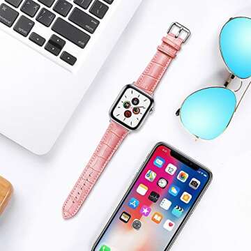 Narako Compatible with Apple Watch Bands 49mm 46mm 45mm 44mm 42mm 41mm 40mm 38mm Alligator Leather Replacement Strap for iWatch Series 10/9/8/7/6/5/4/3 Ultra 2 SE Bicolor for Men and Women