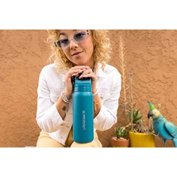 LifeStraw Go Series — Insulated Stainless Steel Water Filter Bottle for Travel and Everyday Use Removes Bacteria, Parasites and Microplastics, Improves Taste, 24oz Laguna Teal