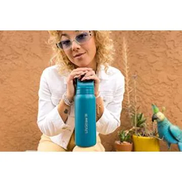 LifeStraw Go Series — Insulated Stainless Steel Water Filter Bottle for Travel and Everyday Use Removes Bacteria, Parasites and Microplastics, Improves Taste, 24oz Laguna Teal