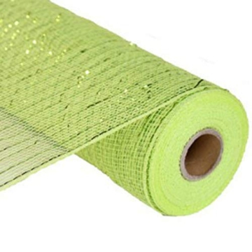 Wide Foil Deco Poly Mesh Ribbon - Apple Green & Lime Accents