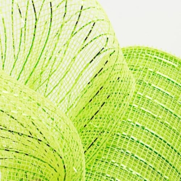 Wide Foil Deco Poly Mesh Ribbon - Apple Green & Lime Accents
