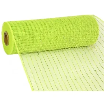 Wide Foil Deco Poly Mesh Ribbon - Apple Green & Lime Accents