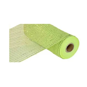 Wide Foil Deco Poly Mesh Ribbon - Apple Green & Lime Accents