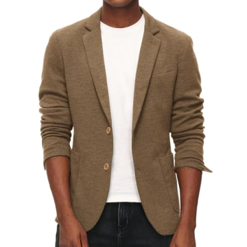 PJ PAUL JONES Men's Casual Blazer - Lightweight Knit Sport Coat, Brown, Size L