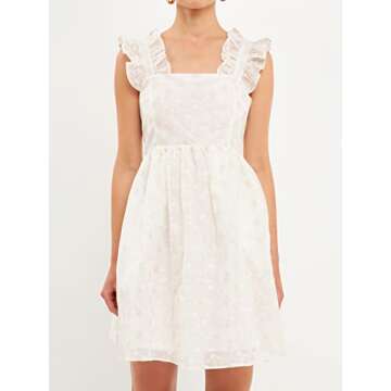 Floral Embroidery Organza Mini Dress Ivory Multi SM