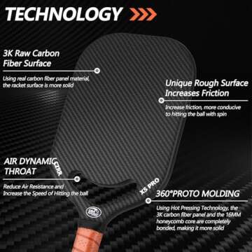Pickleball Paddle - 3K Carbon Fiber, USA Approved, Aero Throat Design