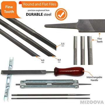 MIZOOVA 10 Piece Chainsaw Sharpener File Kit with 5/32 3/16 7/32 Round Files, 6 Inch Flat File, Dept...