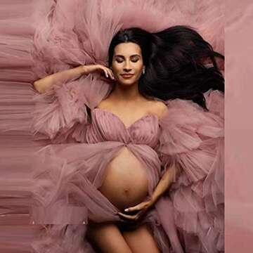 FangJian Long Sheer Tulle Robe for Maternity Photoshoot