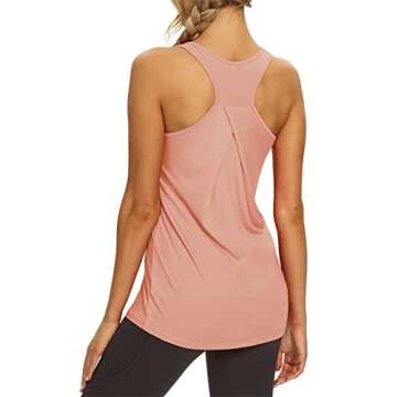 Mippo Womens Workout Top Athletic Tank Tops Extra Long Workout Shirts Loose Fit Going Out Tops Hiking Tank Tops Yoga Apparel Pilates Clothes for Women Blush Pink M