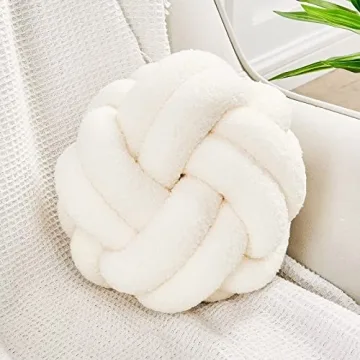 Uvvyui Knot Pillow Ball, Soft Ivory Home Decor Knotted Pillows, Handmade Round Plush Throw Pillow, A...
