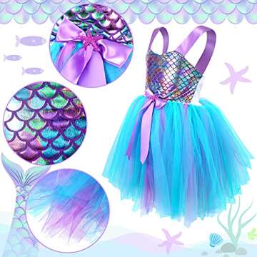 Mepase Little Girls Mermaid Tutu Dress with Headband, Mermaid Costume Outfits Tutu Skirt with Purple...