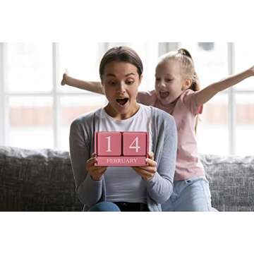 YUUFUU Wooden Perpetual Desk Calendar Blocks, Pink Desk Accessories Wood Cubical Decorations Calendar Month Date Display Home Office Desk Decor Gifts for Women Men (Pink)