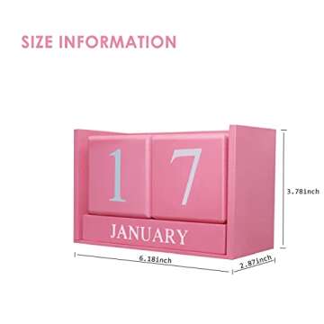 YUUFUU Wooden Perpetual Desk Calendar Blocks, Pink Desk Accessories Wood Cubical Decorations Calendar Month Date Display Home Office Desk Decor Gifts for Women Men (Pink)
