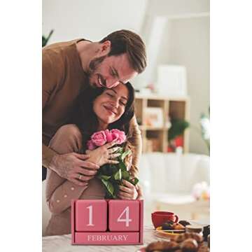 YUUFUU Wooden Perpetual Desk Calendar Blocks, Pink Desk Accessories Wood Cubical Decorations Calendar Month Date Display Home Office Desk Decor Gifts for Women Men (Pink)