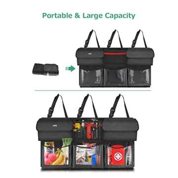 Oasser Back Seat Trunk Organizer Hanging Car Organizer Trunk Foldable Cargo Storage with 6 Large Pockets 3 Adjustable Straps 40x19inch
