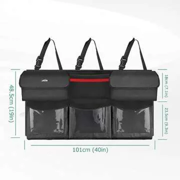 Oasser Back Seat Trunk Organizer Hanging Car Organizer Trunk Foldable Cargo Storage with 6 Large Pockets 3 Adjustable Straps 40x19inch