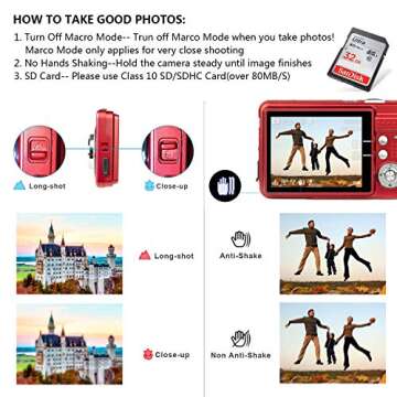 HD Mini Digital Cameras for Kids Teens Beginners,Point and Shoot Digital Video Cameras-Travel,Camping,Gift