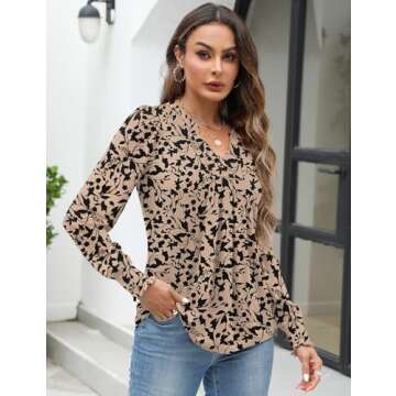 Bashafo Women's V Neck Puff Long Sleeve Tops - Fall Fashion Essential 2024