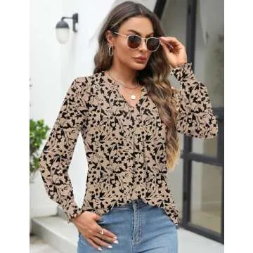 Trendy Bashafo V Neck Puff Sleeve Tops for Women 2024